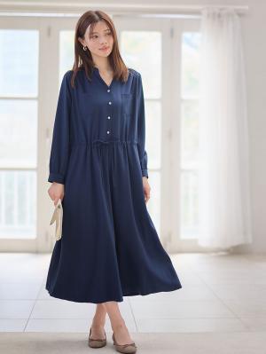 マタニティ ワンピース|ギャザーシャツ ワンピース　マタニティ・授乳服【出産後も長く使える】|ダークネイビー