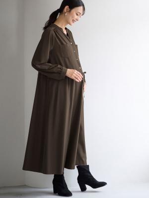 マタニティ ワンピース|ギャザーシャツ ワンピース　マタニティ・授乳服【出産後も長く使える】|ダークグリーン