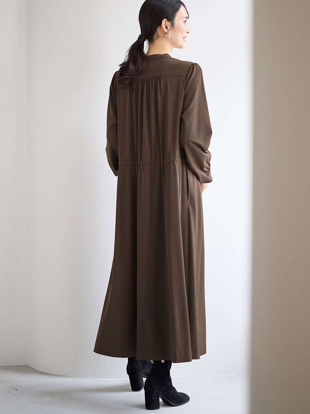 マタニティ ワンピース|ギャザーシャツ ワンピース　マタニティ・授乳服【出産後も長く使える】|ダークグリーン