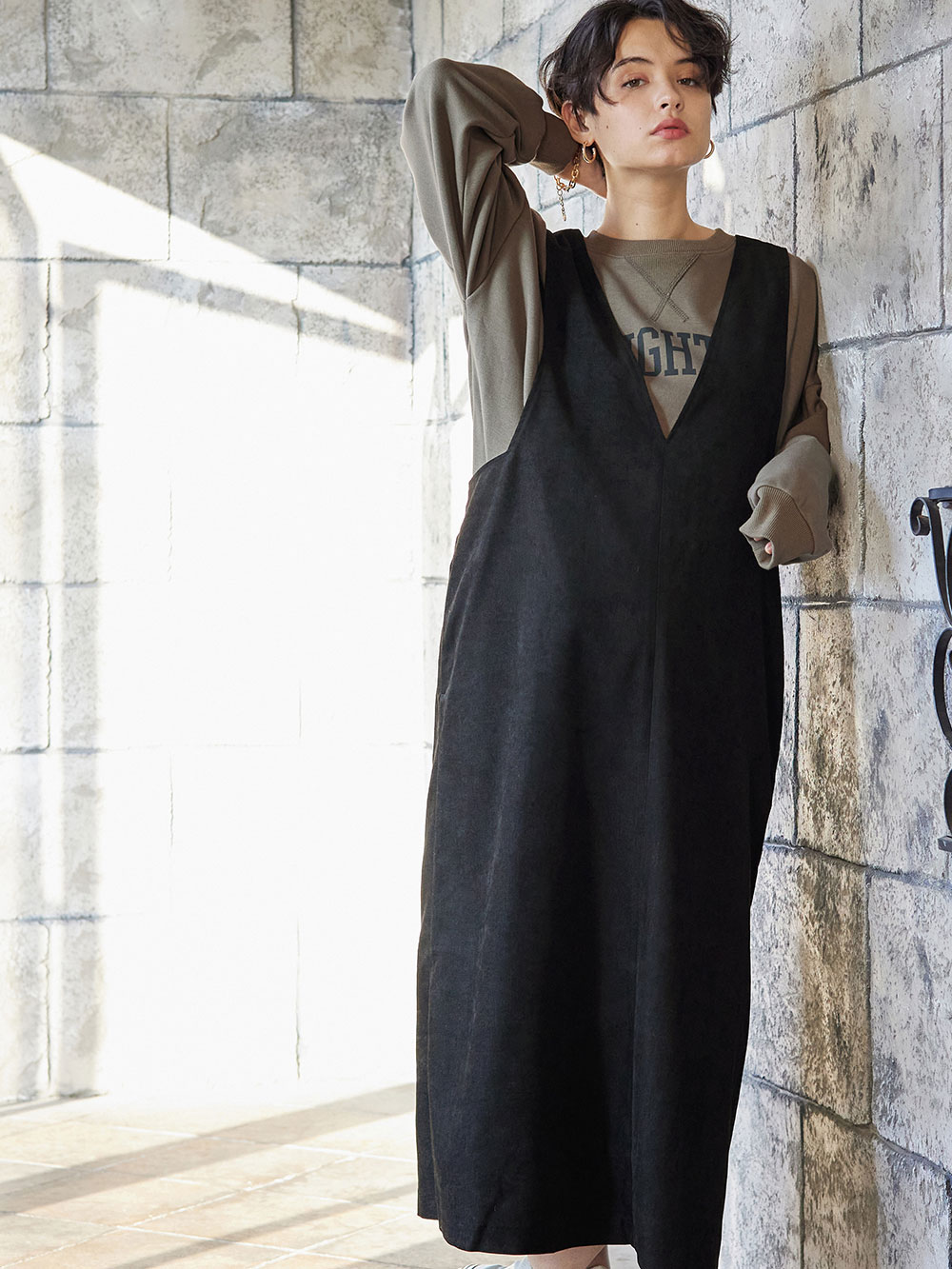 マタニティ ワンピース 出産後も長く使える ツイルジャンパースカート マタニティ 授乳服 マタニティウェア 授乳服通販 エンジェリーベ 公式