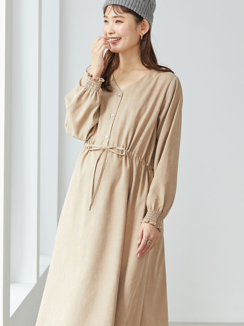 マタニティ ワンピース 袖シャーリングワンピース マタニティ 産後対応 マタニティウェア 授乳服通販 エンジェリーベ 公式