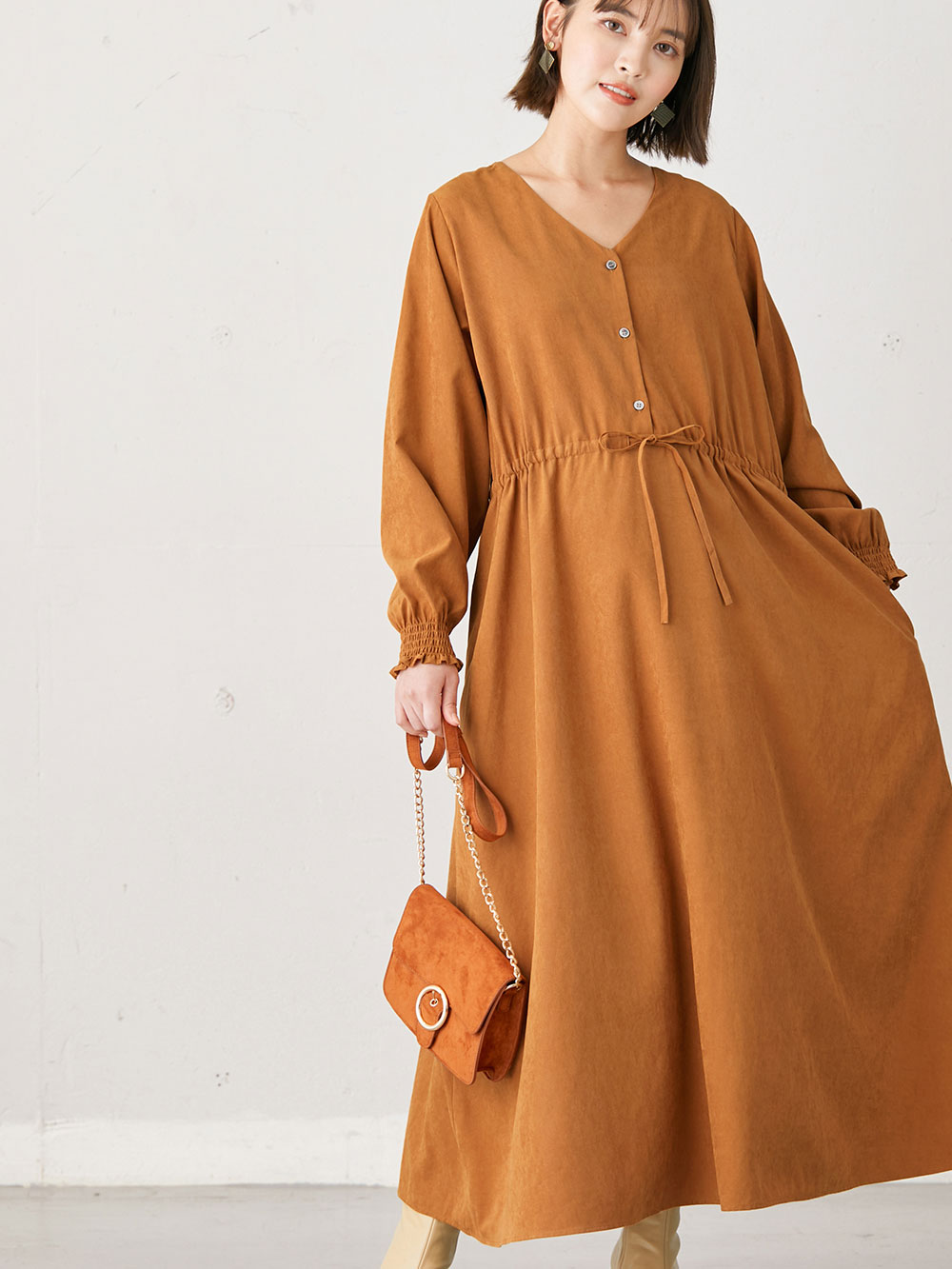 マタニティ ワンピース 袖シャーリングワンピース マタニティ 授乳服 マタニティウェア 授乳服通販 エンジェリーベ 公式