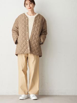 マタニティ アウター（コート）・ママコート|ダッカー付キルティング ショートコート　マタニティ・産後|ベージュ