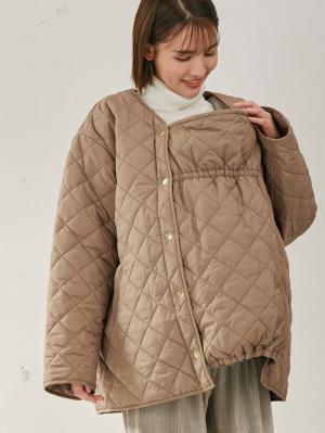 マタニティ アウター（コート）・ママコート|ダッカー付キルティング ショートコート　マタニティ・産後|ベージュ