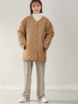マタニティ アウター（コート）・ママコート|ダッカー付キルティング ショートコート　マタニティ・産後|ベージュ