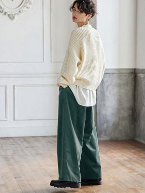 マタニティ パンツ|コーデュロイワイドパンツ マタニティ・産後対応【出産後も長く使える】|グリーン