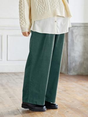 マタニティ パンツ|コーデュロイワイドパンツ マタニティ・産後対応【出産後も長く使える】|グリーン