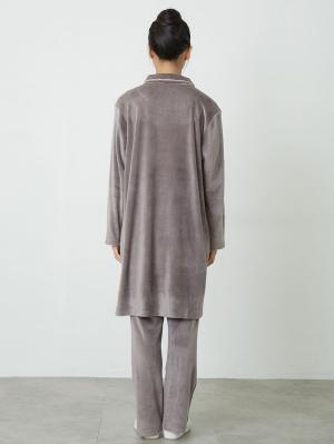 マタニティ パジャマ・ルームウェア|fairy（フェアリー）【セット】長袖ストレッチベロアオープンカラーパジャマ　マタニティ・授乳パジャマ