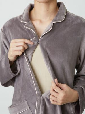 マタニティ パジャマ・ルームウェア|fairy（フェアリー）【セット】長袖ストレッチベロアオープンカラーパジャマ　マタニティ・授乳パジャマ