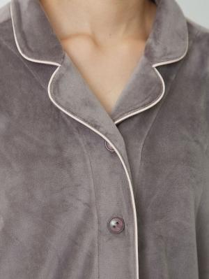 マタニティ パジャマ・ルームウェア|fairy（フェアリー）【セット】長袖ストレッチベロアオープンカラーパジャマ　マタニティ・授乳パジャマ