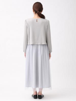 マタニティ ワンピース|ニットソー×チュールドッキングマキシ ワンピース　マタニティ・授乳服【出産後も長く使える】