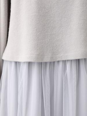 マタニティ ワンピース|ニットソー×チュールドッキングマキシ ワンピース　マタニティ・授乳服【出産後も長く使える】