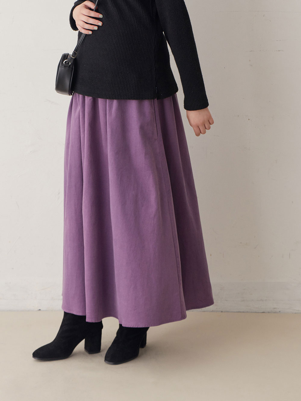 マタニティ スカート|コーデュロイギャザースカート　マタニティ・産後【出産後も長く使える】|パープル
