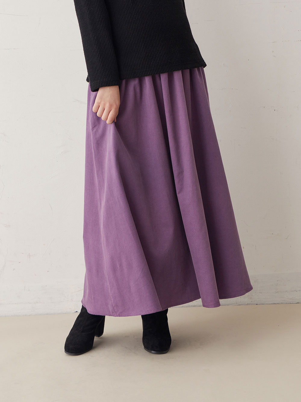マタニティ スカート|コーデュロイギャザースカート　マタニティ・産後【出産後も長く使える】|パープル