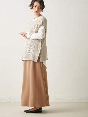 サテンセミフレアロングスカートマタニティ・産後対応【出産後も長く使える】10061