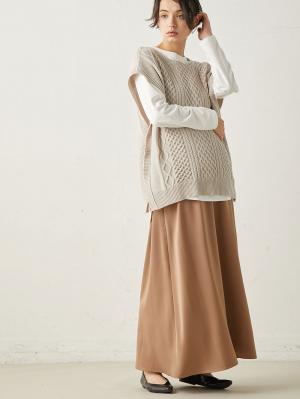マタニティ スカート|【あったか～い。冬支度セール対象】サテンセミフレアロングスカートマタニティ・産後対応【出産後も長く使える】|ペールブラウン