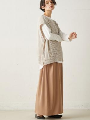 マタニティ スカート|【あったか～い。冬支度セール対象】サテンセミフレアロングスカートマタニティ・産後対応【出産後も長く使える】|ペールブラウン