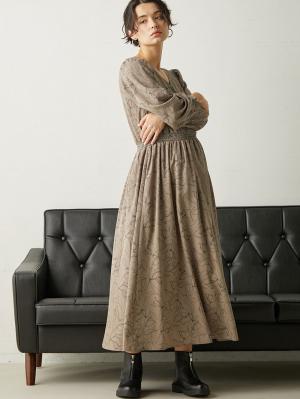 マタニティ ワンピース|ウエストシャーリングVネックプリント ワンピースマタニティ・授乳服【出産後も長く使える】|モカベージュ