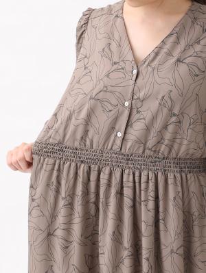 マタニティ ワンピース|ウエストシャーリングVネックプリント ワンピースマタニティ・授乳服【出産後も長く使える】