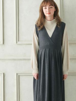 【セット】2WAYタートルネックニットトップス＆ニットカシュクールジャンパースカート　マタニティ・授乳服【出産後も長く使える】10065