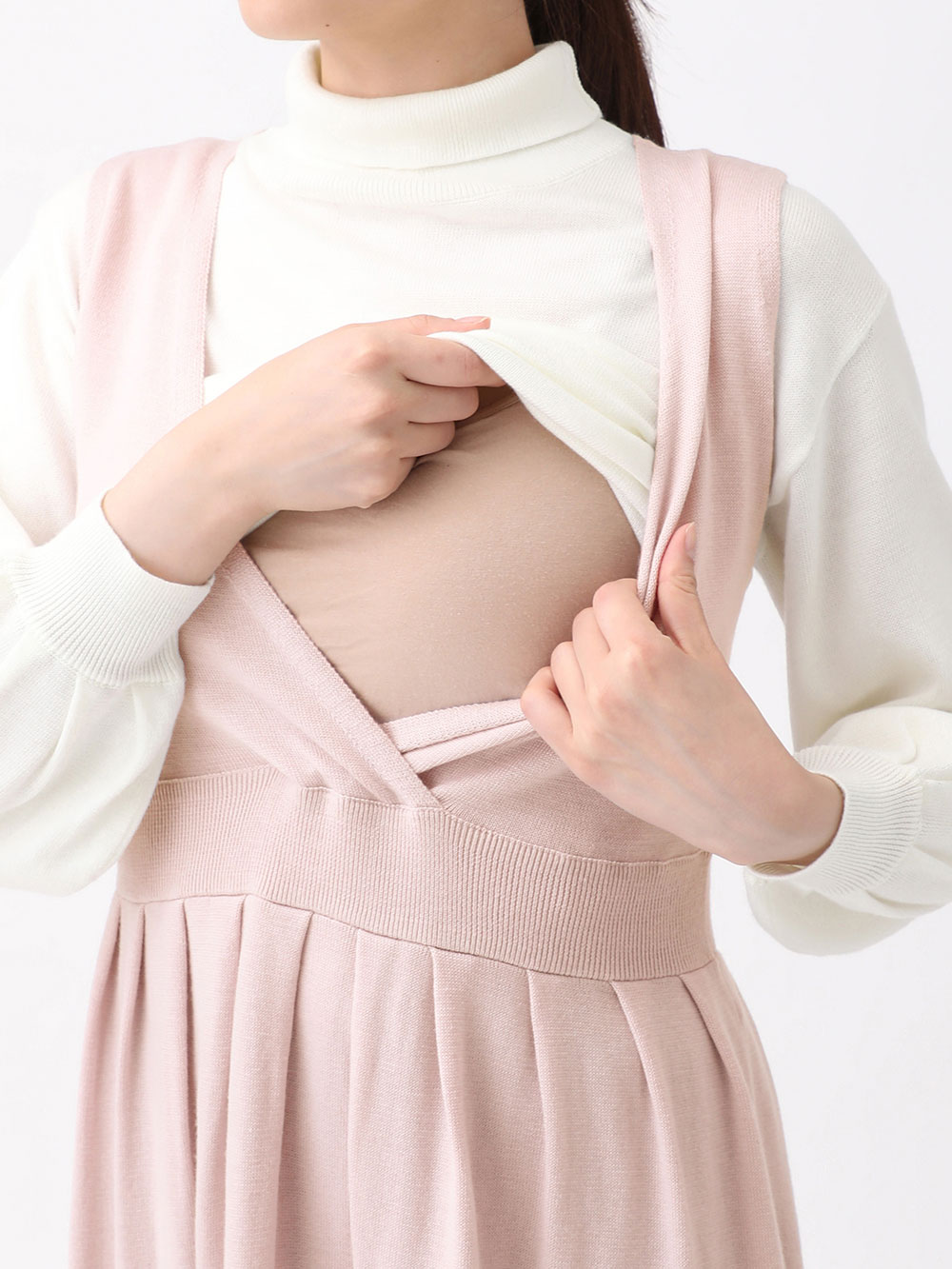 マタニティ ワンピース|【セット】2WAYタートルネックニットトップス＆ニットカシュクールジャンパースカート　マタニティ・授乳服【出産後も長く使える】