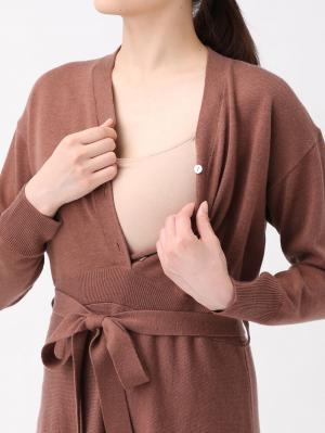 マタニティ ワンピース|ウエスト切替カーデ風ニットフレアワンピース マタニティ・授乳服