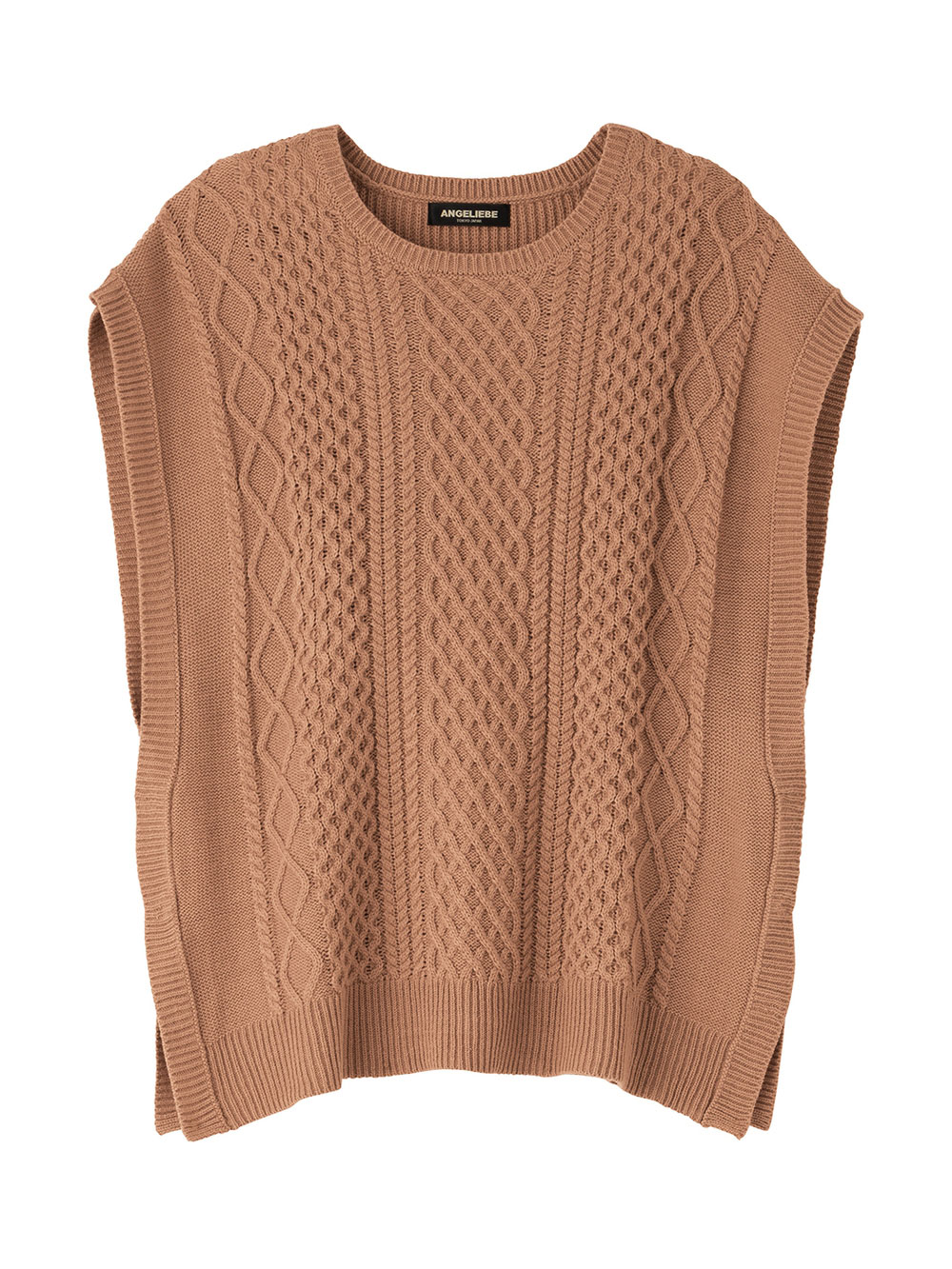 マタニティ トップス|授乳も便利なケーブルニットベスト　マタニティ・授乳服【出産後も長く使える】|ピンクブラウン