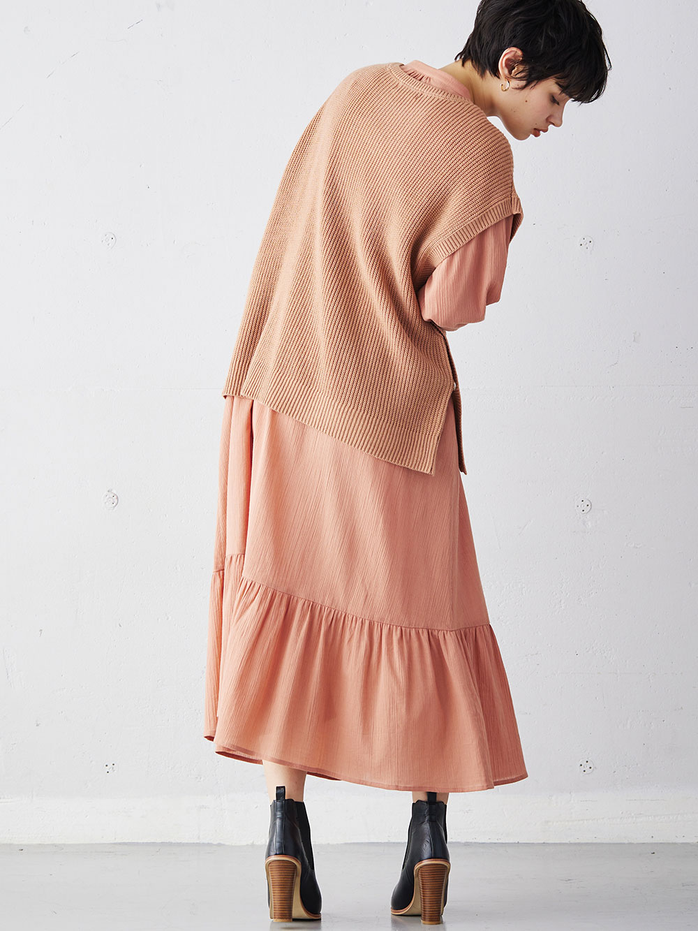 マタニティ トップス|授乳も便利なケーブルニットベスト　マタニティ・授乳服【出産後も長く使える】|ピンクブラウン