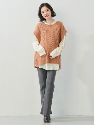 マタニティ トップス|授乳も便利なケーブルニットベスト　マタニティ・授乳服【出産後も長く使える】