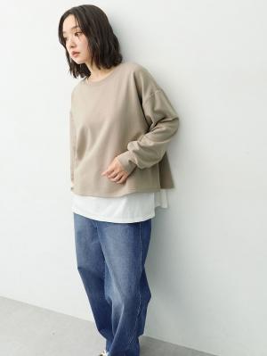 マタニティトップス・授乳服トップス|ミニ裏毛起毛レイヤード風スウェット　マタニティ・授乳服【出産後も長く使える】
