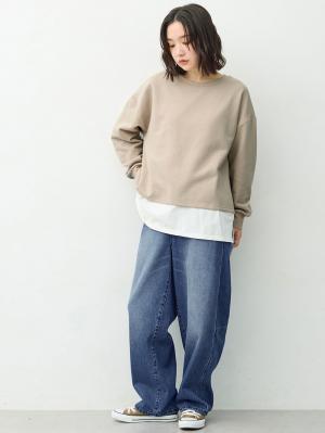 マタニティトップス・授乳服トップス|ミニ裏毛起毛レイヤード風スウェット　マタニティ・授乳服【出産後も長く使える】|グレージュ