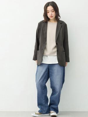 マタニティトップス・授乳服トップス|ミニ裏毛起毛レイヤード風スウェット　マタニティ・授乳服【出産後も長く使える】|グレージュ