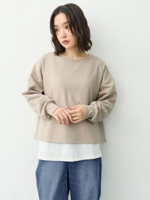 マタニティトップス・授乳服トップス|ミニ裏毛起毛レイヤード風スウェット　マタニティ・授乳服【出産後も長く使える】|グレージュ