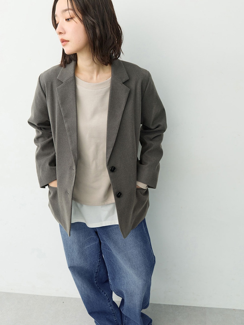 マタニティトップス・授乳服トップス|ミニ裏毛起毛レイヤード風スウェット　マタニティ・授乳服【出産後も長く使える】|グレージュ