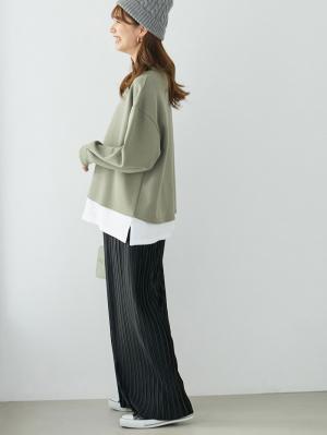 マタニティトップス・授乳服トップス|ミニ裏毛起毛レイヤード風スウェット　マタニティ・授乳服【出産後も長く使える】|カーキ
