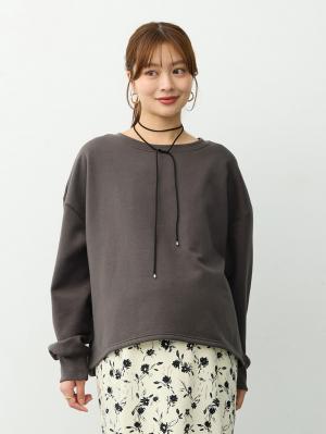 マタニティトップス・授乳服トップス|ミニ裏毛起毛レイヤード風スウェット　マタニティ・授乳服【出産後も長く使える】|チャコール