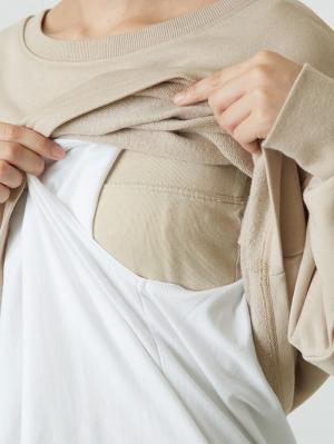 マタニティ トップス|ミニ裏毛起毛レイヤード風スウェット　マタニティ・授乳服【出産後も長く使える】