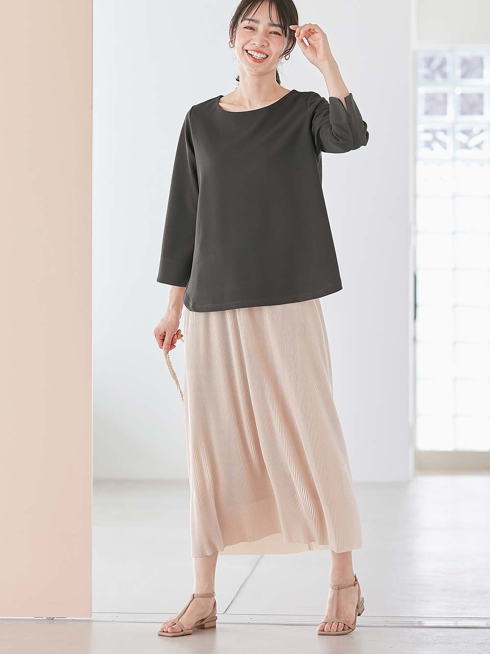 マタニティ スカート|フリーカットできるサテンプリーツタイトスカート　マタニティ・産後【出産後も長く使える】|アイボリー