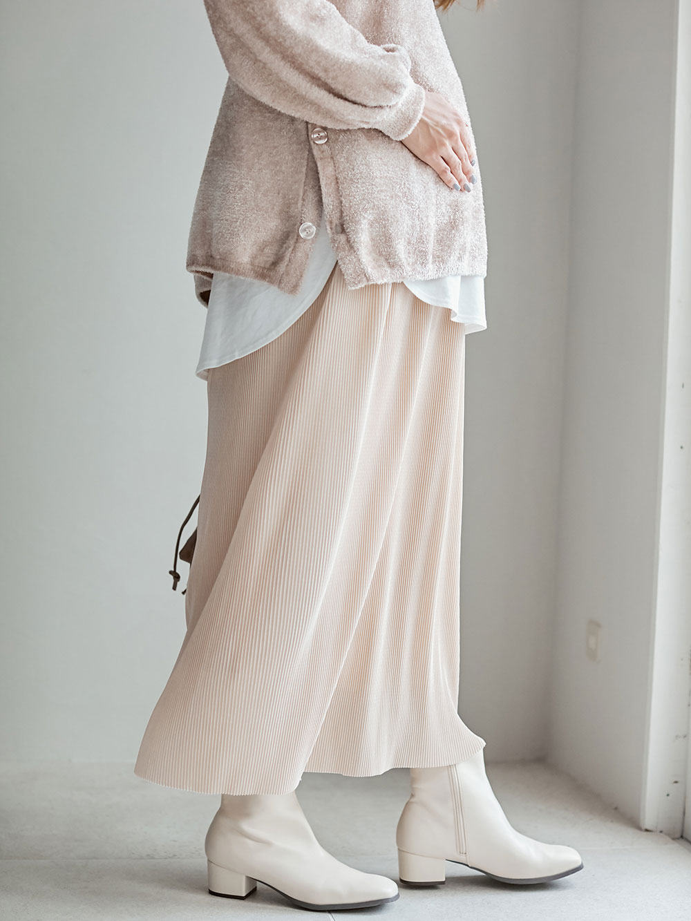 マタニティ スカート|フリーカットできるサテンプリーツタイトスカート　マタニティ・産後【出産後も長く使える】|アイボリー