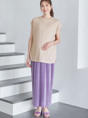 マタニティ スカート|フリーカットできるサテンプリーツタイトスカート　マタニティ・産後【出産後も長く使える】|パープル