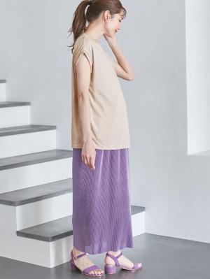 マタニティ スカート|フリーカットできるサテンプリーツタイトスカート　マタニティ・産後【出産後も長く使える】|パープル