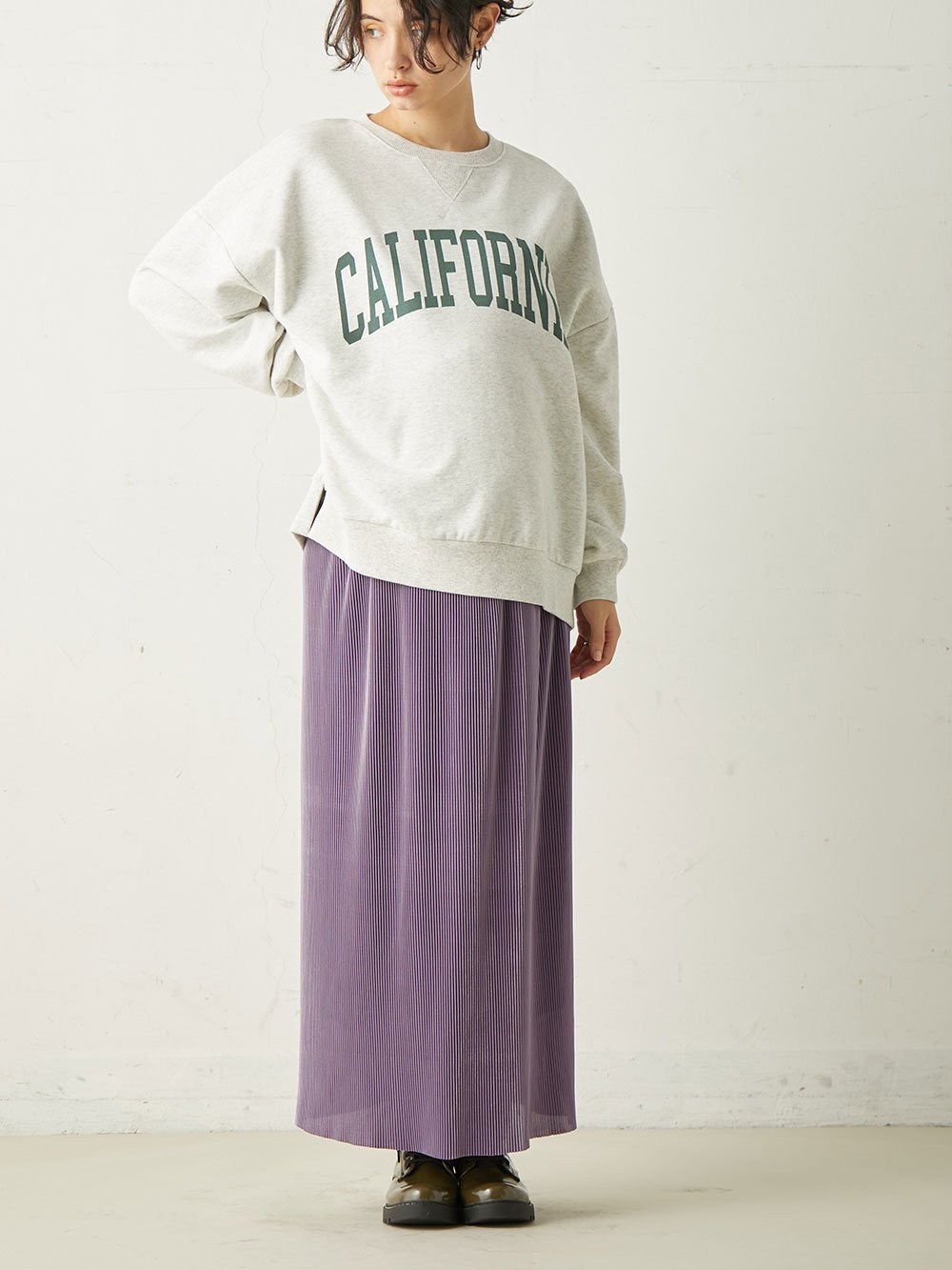 マタニティ スカート|フリーカットできるサテンプリーツタイトスカート　マタニティ・産後【出産後も長く使える】|パープル