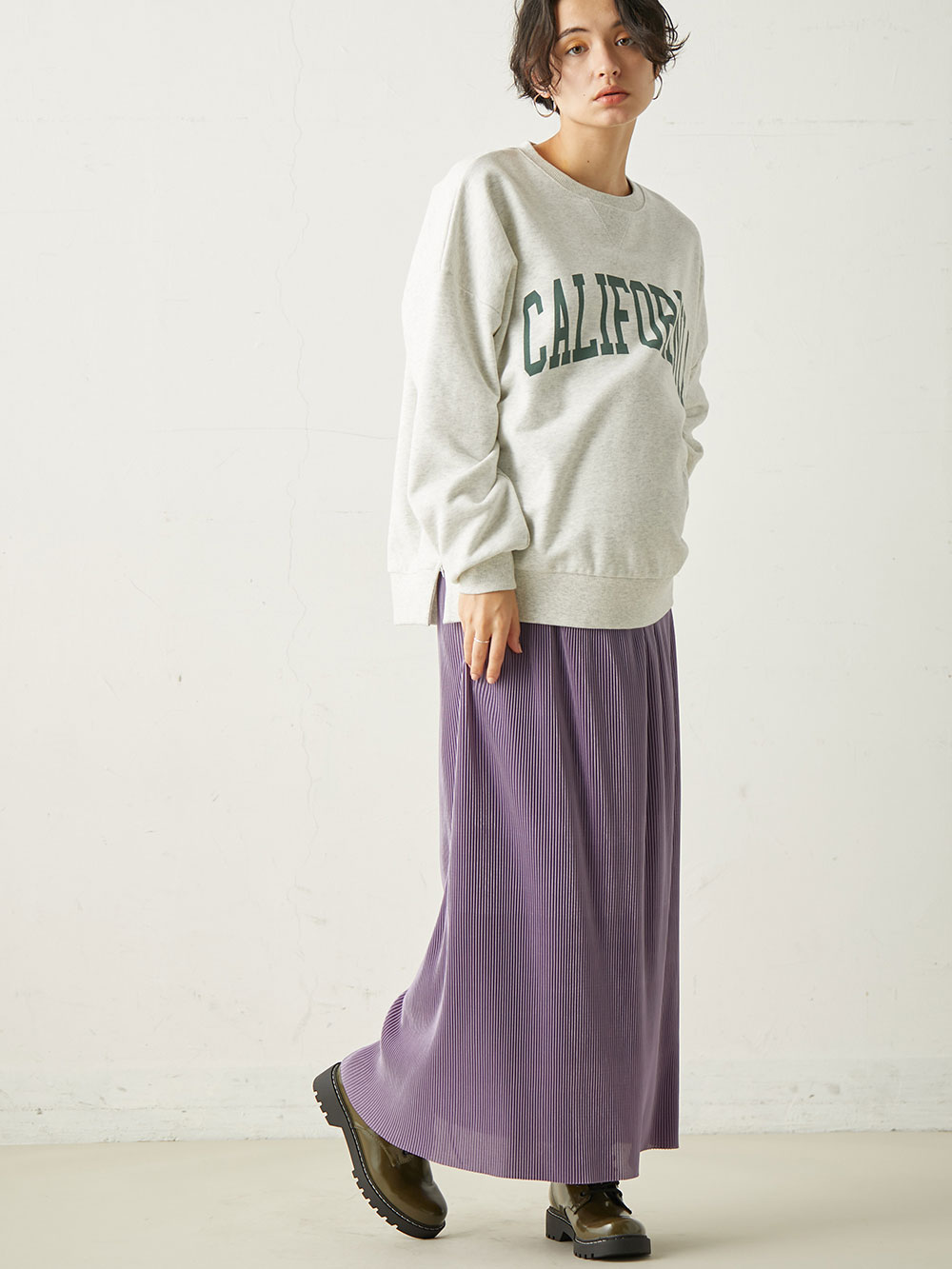 マタニティ スカート|フリーカットできるサテンプリーツタイトスカート　マタニティ・産後【出産後も長く使える】|パープル