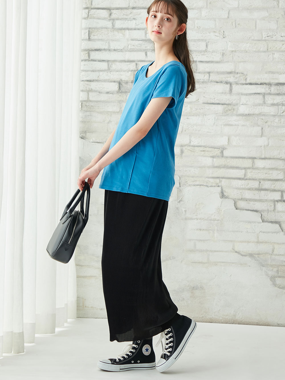 マタニティ スカート|フリーカットできるサテンプリーツタイトスカート　マタニティ・産後【出産後も長く使える】|ブラック