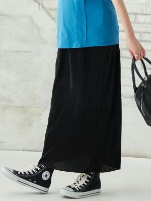 マタニティ スカート|フリーカットできるサテンプリーツタイトスカート　マタニティ・産後【出産後も長く使える】|ブラック