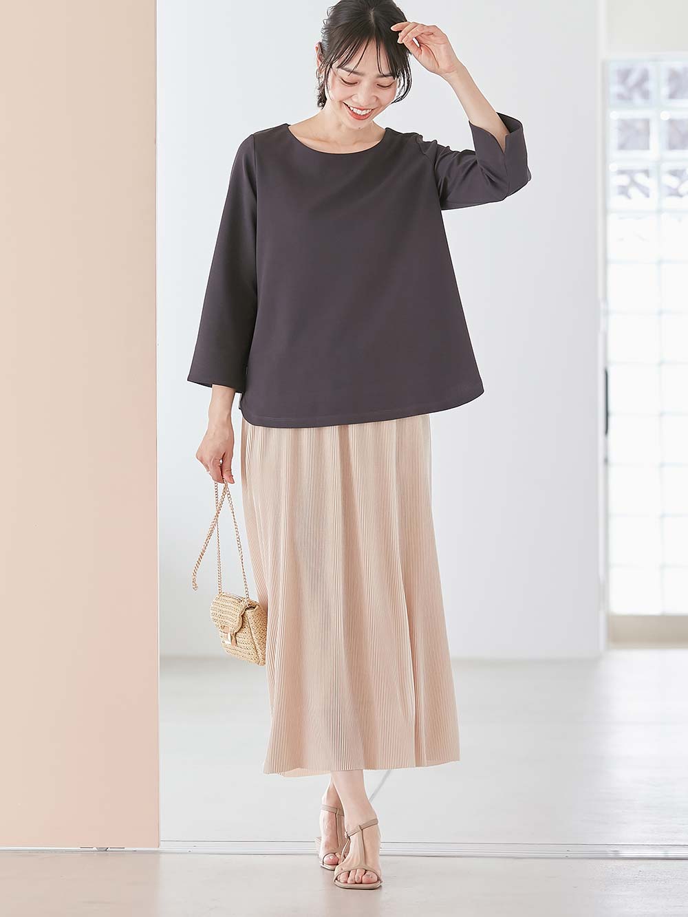マタニティ スカート|フリーカットできるサテンプリーツタイトスカート　マタニティ・産後【出産後も長く使える】
