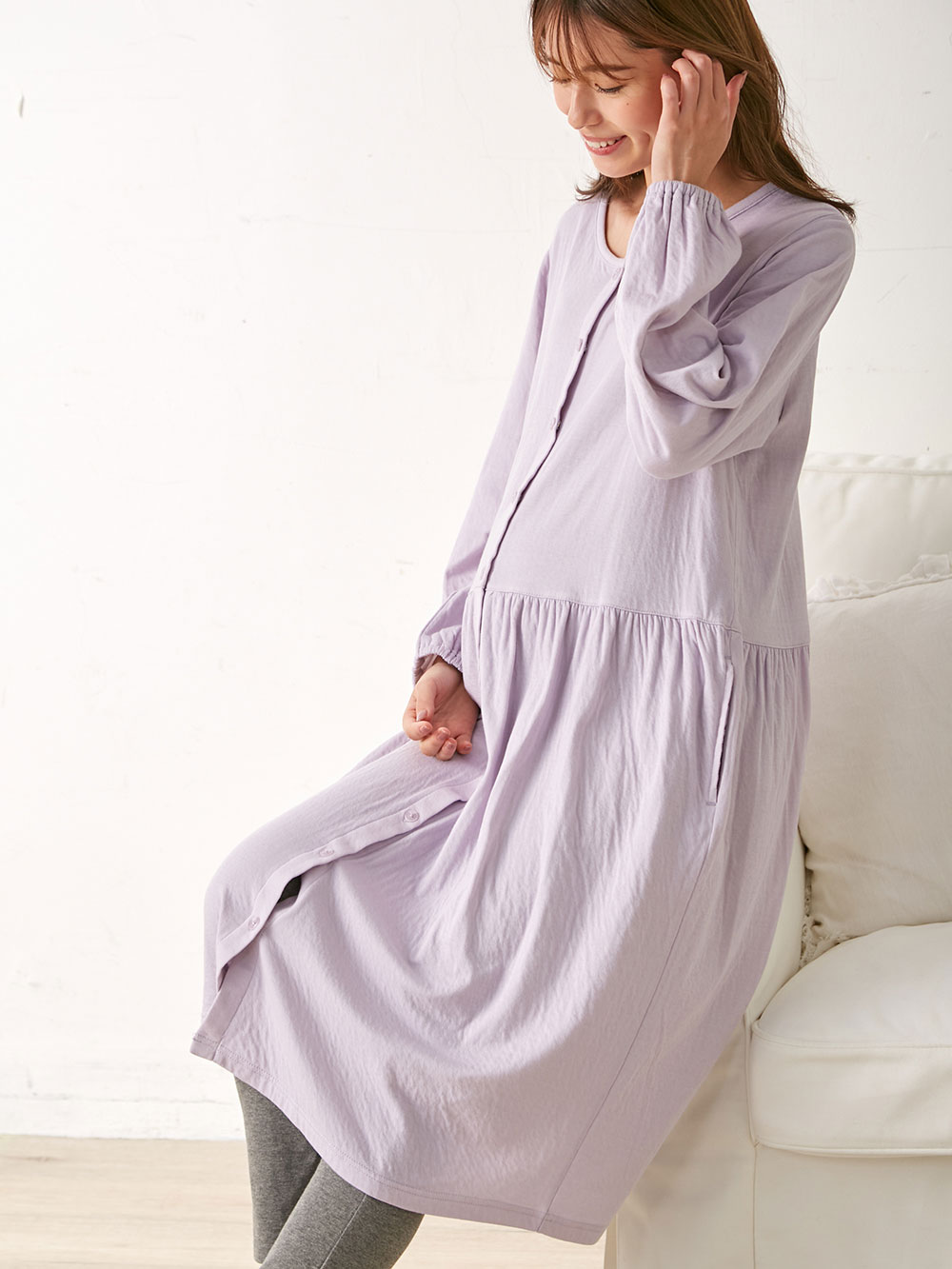 ジェラートピケ　マタニティガーゼ前開きドレス　ワンピース　妊娠 妊婦 産前産後