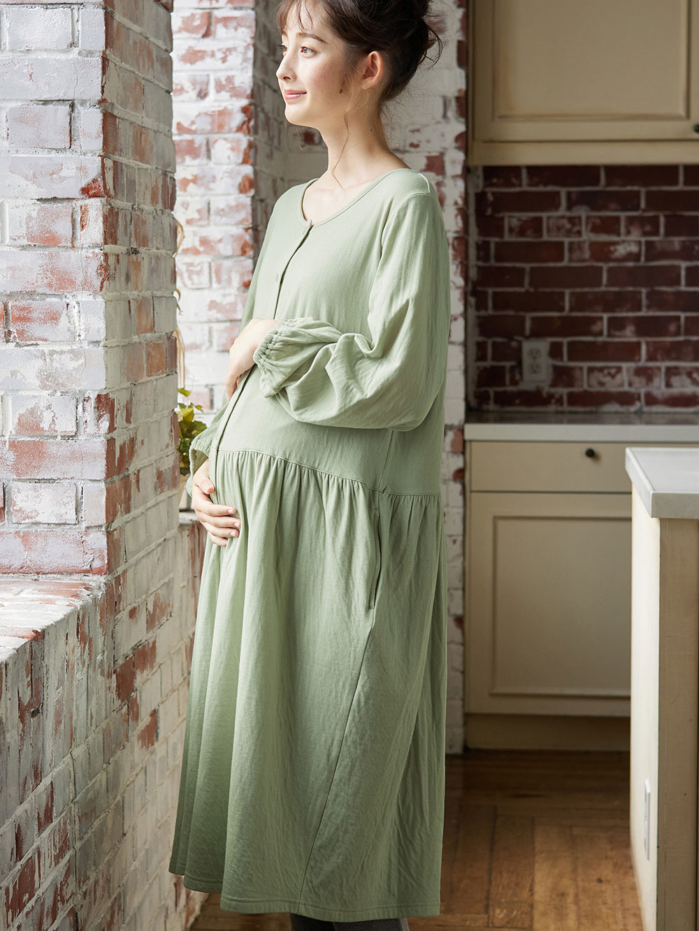 接結ガーゼ前開きワンピース 産後も使えるレギンスパジャマ マタニティ 授乳パジャマ マタニティーパジャマ Toyama Th Tym Ed Jp