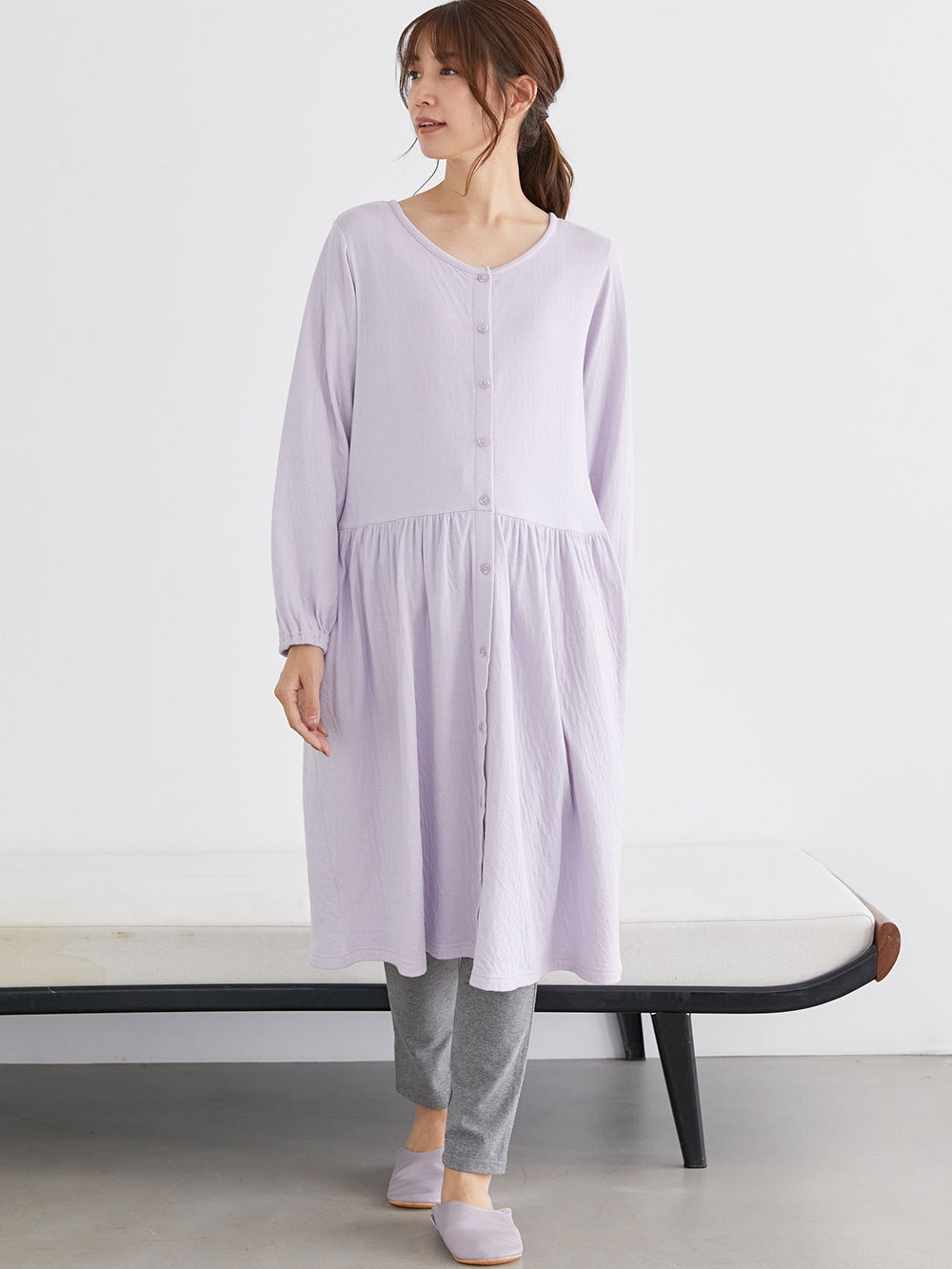マタニティ パジャマ・ルームウェア|接結ガーゼ前開きワンピース×産後も使えるレギンスパジャマ　マタニティ・授乳パジャマ