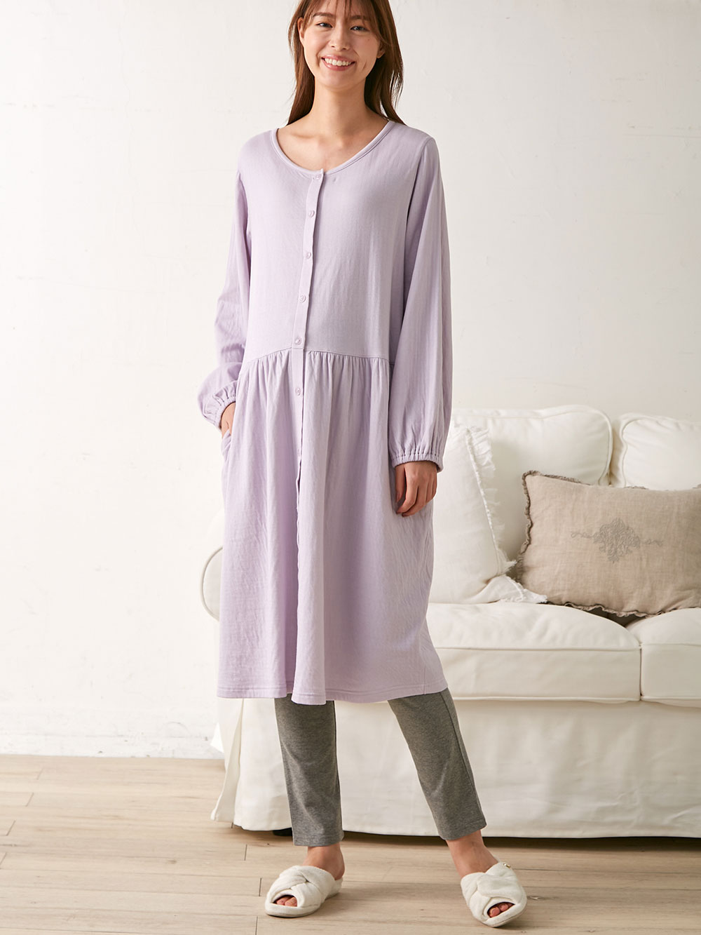 マタニティ パジャマ・ルームウェア|接結ガーゼ前開きワンピース×産後も使えるレギンスパジャマ　マタニティ・授乳パジャマ